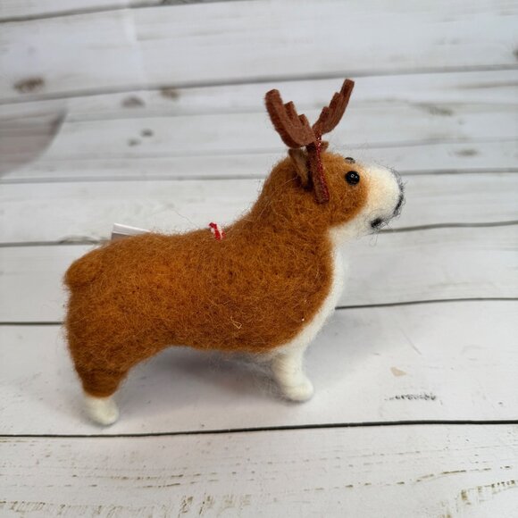 Felted Wool Corgi Dog Reindeer Antlers Christmas Tree Pet Ornament Wondershop - Picture 3 of 7